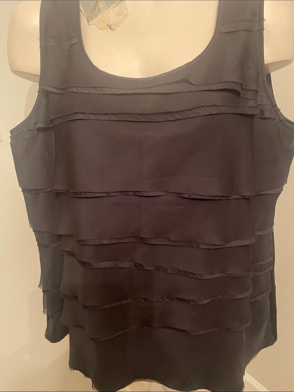 Chico's Black Layered Ruffle Scoop Tank